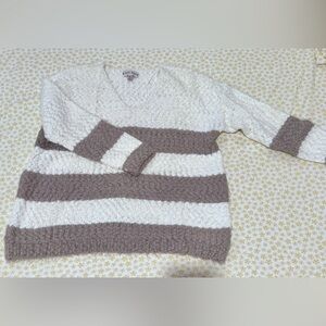 Knox Rose V-Neck Sweater - White and Brown Stripes